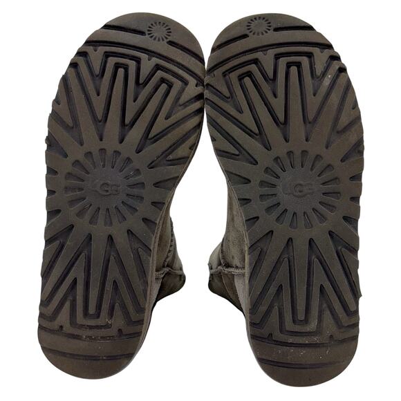 UGG Women's Daelynn Boots Size 8 Charcoal Gray Classic Short Sheepskin Lined Bow - Picture 10 of 11